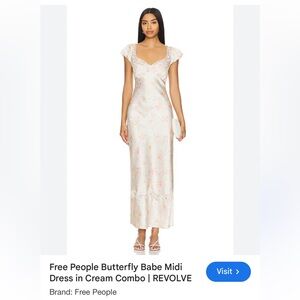 Free People Cream Floral Slip Midi Dress with Pink Accents